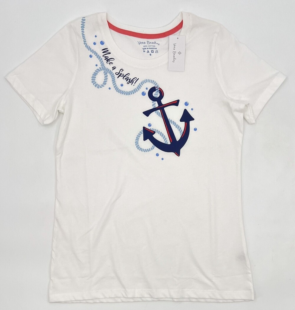 NEW Vera Bradley Shirt Womens Small White T-Shirt Sailor Anchor Graphic